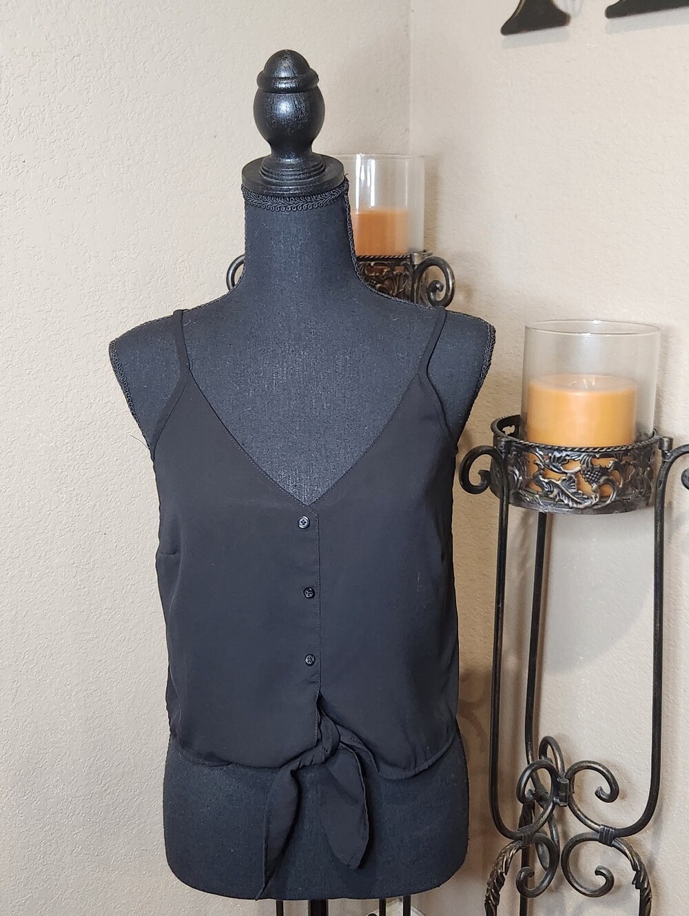 Cotton On Australia Black Camisole with Button Detail Front Tie Size Size XS